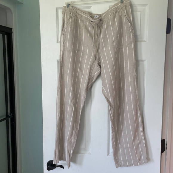 Khaki and white stripe linen blend pants - size L - Picture 1 of 2
